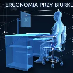 Prawidłowe oświetlenie miejsca pracy przy komputerze: monitor na wysokości wzroku, w odległości 40-75 cm, biurko ok. 1m od okna. Ergonomia biurka i fotela.