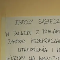 Drogi sąsiedzi! Przeprosiny za remont i hałasy. Liczymy na wyrozumiałość.