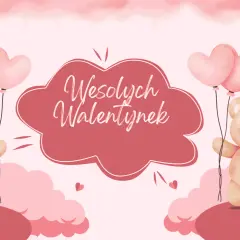 Dwa urocze misie trzymają balony w kształcie serc. Idealny obrazek, by pokazać jak podpisać walentynkę.