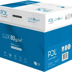 Ryza papieru POL LUX 80g/m² zawiera 2500 arkuszy A4. Idealna do drukarek i archiwizacji.