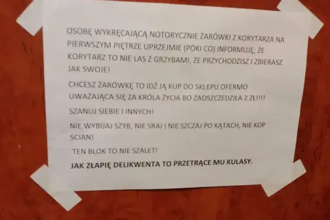 Informacja dla sąsiadów o remoncie: nie wykręcaj żarówek, nie niszcz ścian. Szanuj siebie i innych!