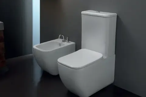 Nowoczesne rodzaje toalet: elegancka miska WC i bidet obok siebie.