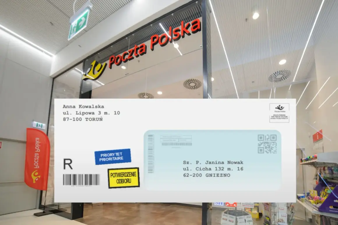 List Poczty Polskiej z danymi nadawcy i odbiorcy. Sz. P. Janina Nowak otrzyma przesyłkę.
